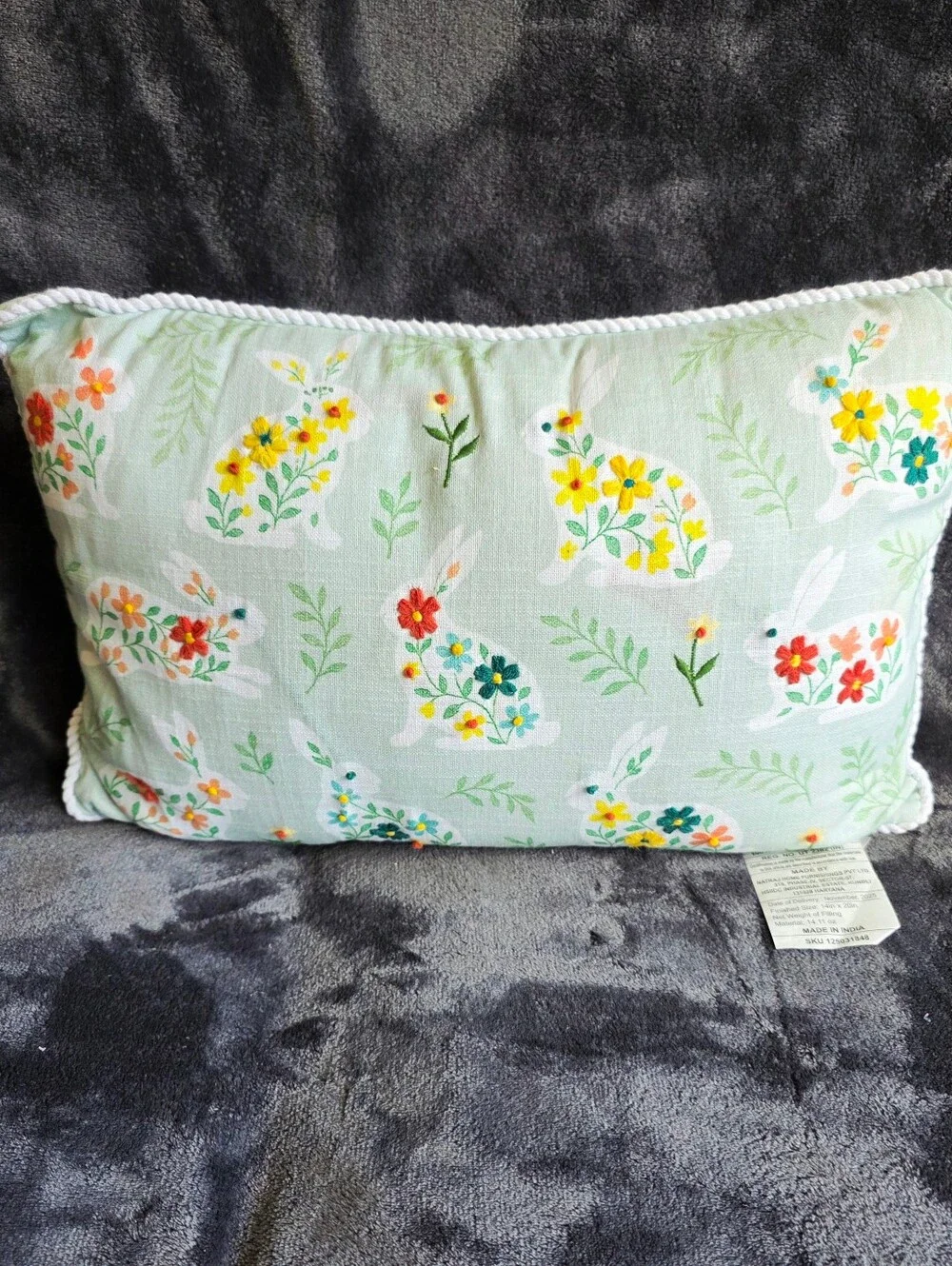 New Easter Florals Cotton Slub Print Throw Pillow with Embroidery 14x20 set of 2
